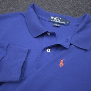 Polo Ralph Lauren Men's XL Cotton Royal Blue 2 Button Long‎ Sleeve Polo Shirt